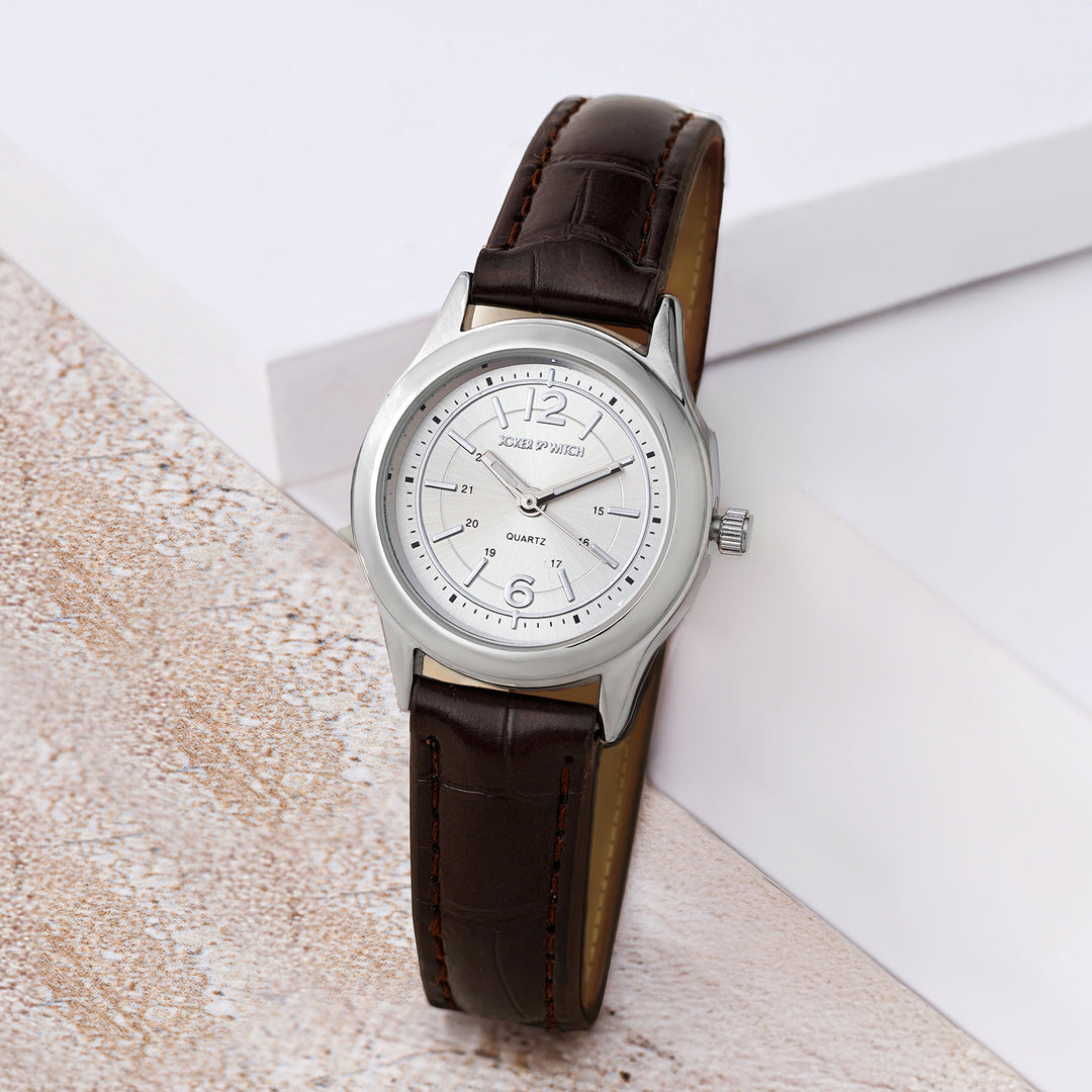 Falconer Silver Mini Dial Brown PU Strap Women's Watch