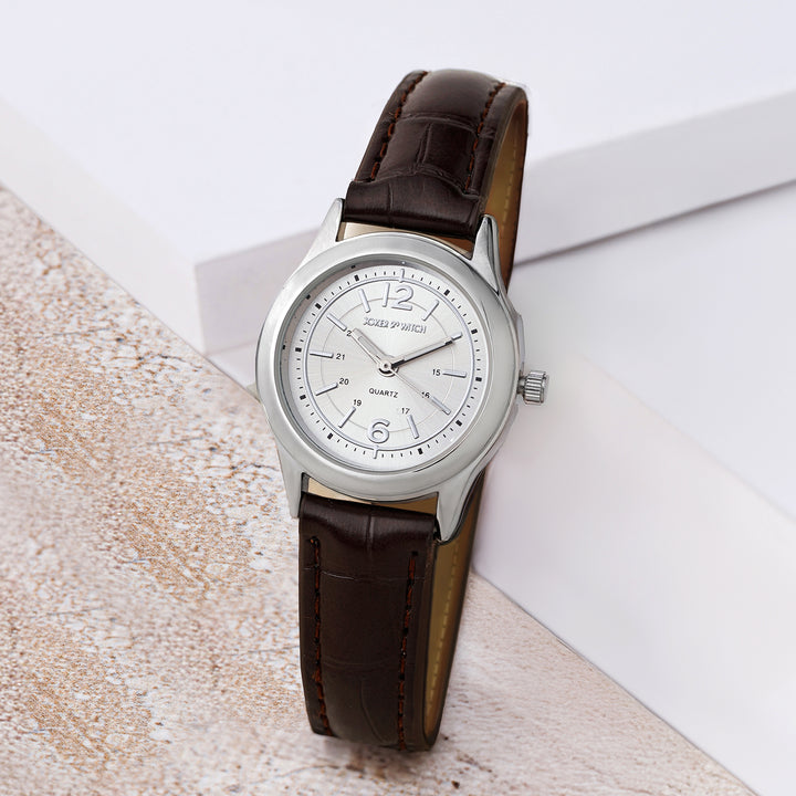 Falconer Silver Mini Dial Brown PU Strap Women's Watch