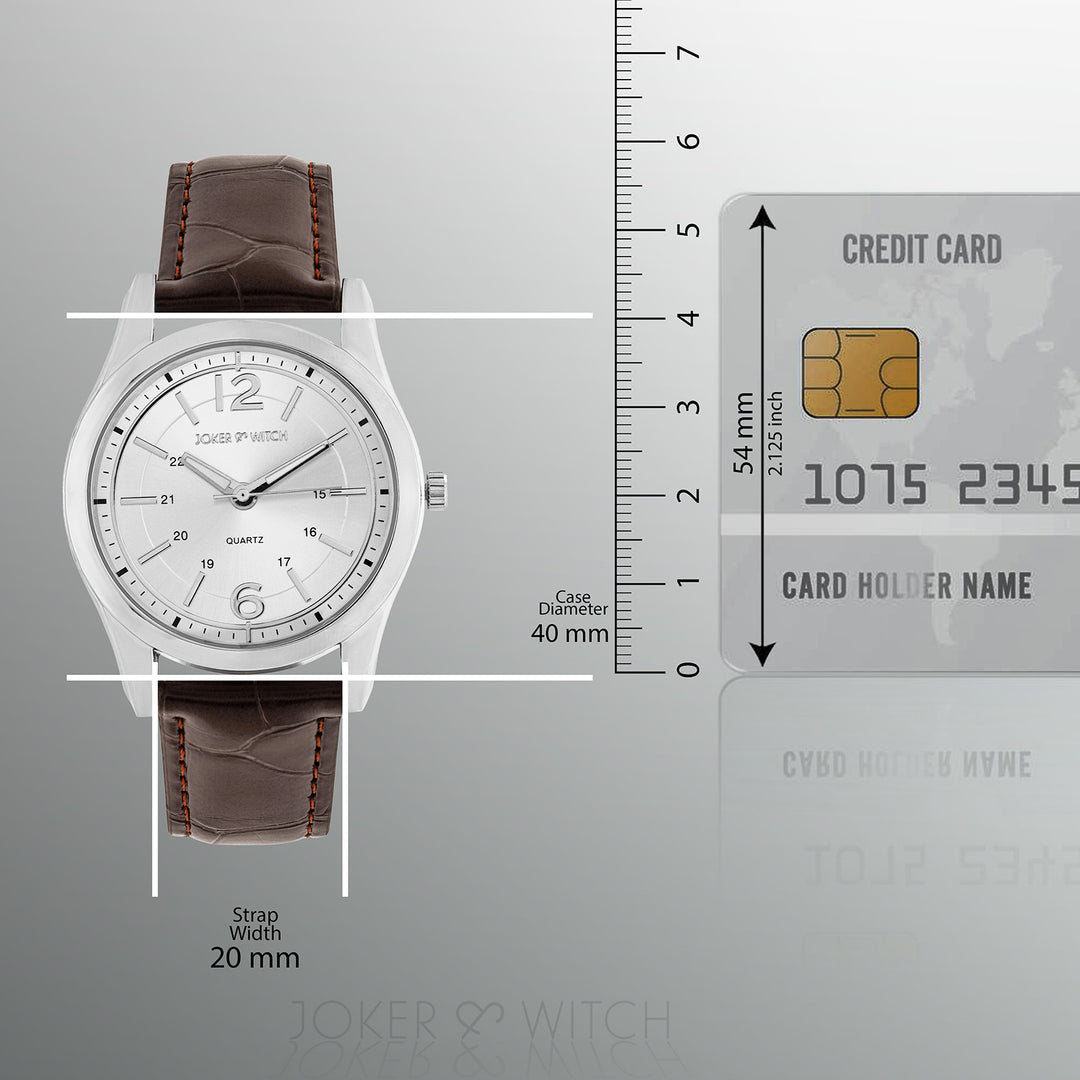 Falconer Silver Large Dial Brown PU Strap Men's Watch