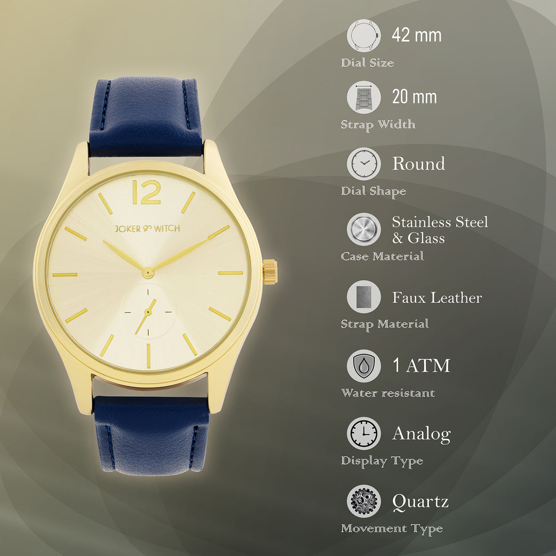 Steadfast Gold Large Dial Blue PU Strap Men's Watch