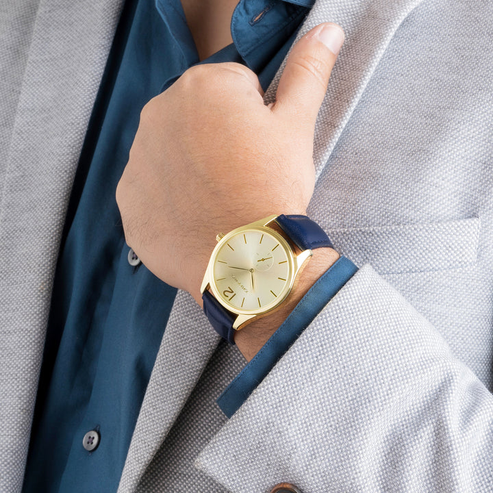 Steadfast Gold Large Dial Blue PU Strap Men's Watch