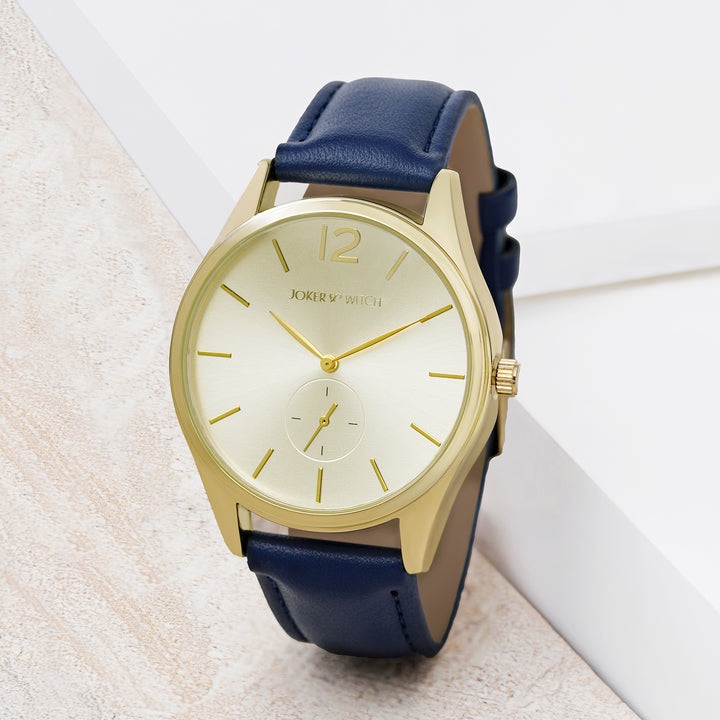 Steadfast Gold Large Dial Blue PU Strap Men's Watch