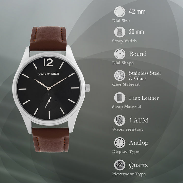 Steadfast Black Large Dial Brown PU Strap Men's Watch