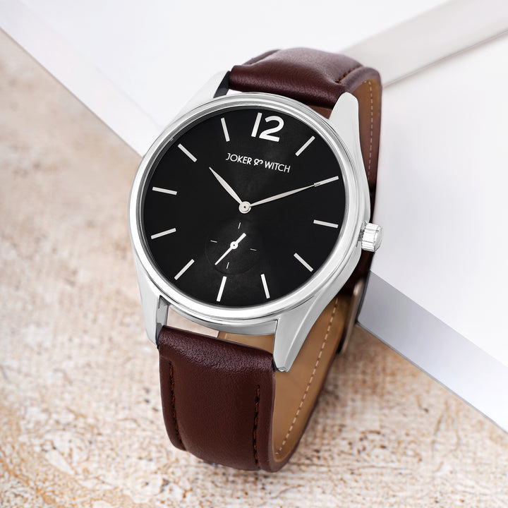 Steadfast Black Large Dial Brown PU Strap Men's Watch