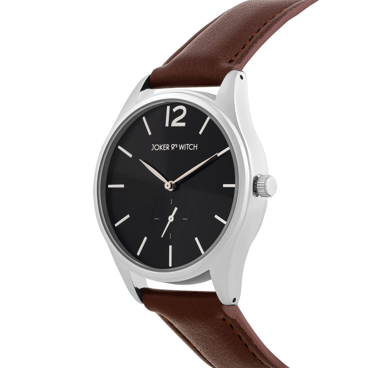 Steadfast Black Large Dial Brown PU Strap Men's Watch