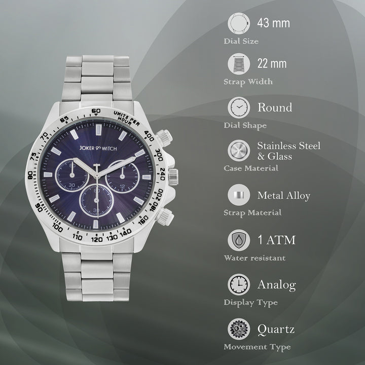 Jackson Blue Large Dial Silver Linked Chain Strap Men's Watch