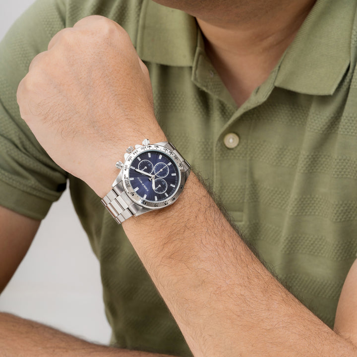 Jackson Blue Large Dial Silver Linked Chain Strap Men's Watch