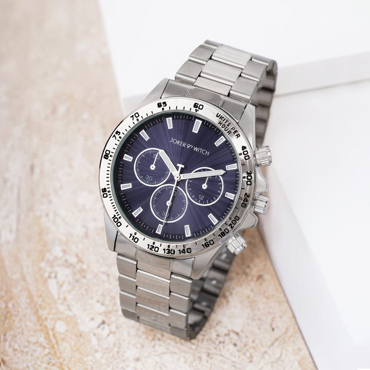 Jackson Blue Large Dial Silver Linked Chain Strap Men's Watch