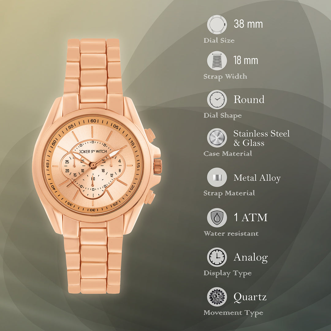 Stellar Rose Gold Large Dial Linked Chain Strap Women's Watch