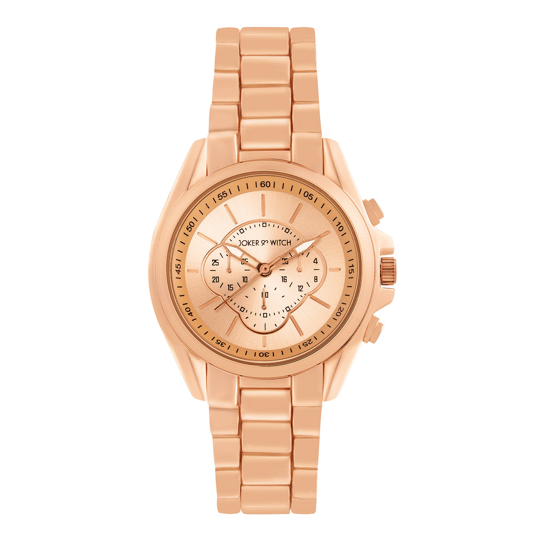 Stellar Rose Gold Large Dial Linked Chain Strap Women's Watch