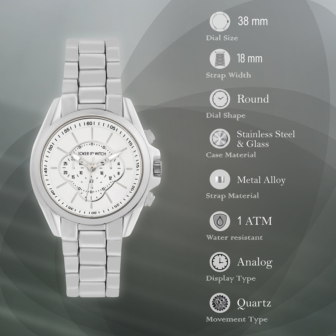 Stellar White Large Dial Silver Linked Chain Strap Women's Watch