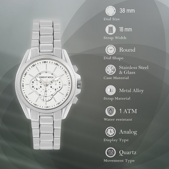 Stellar White Large Dial Silver Linked Chain Strap Women's Watch