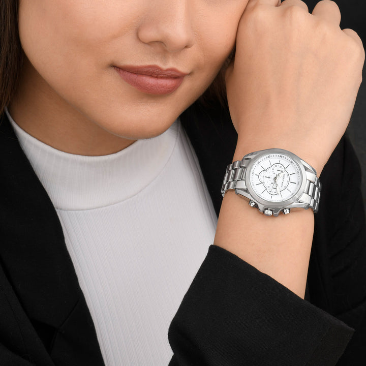 Stellar White Large Dial Silver Linked Chain Strap Women's Watch