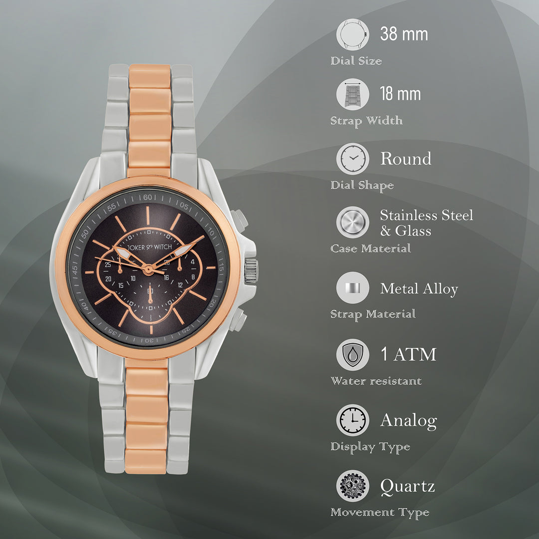 Stellar Black Large Dial Dual Tone Linked Chain Strap Women's Watch