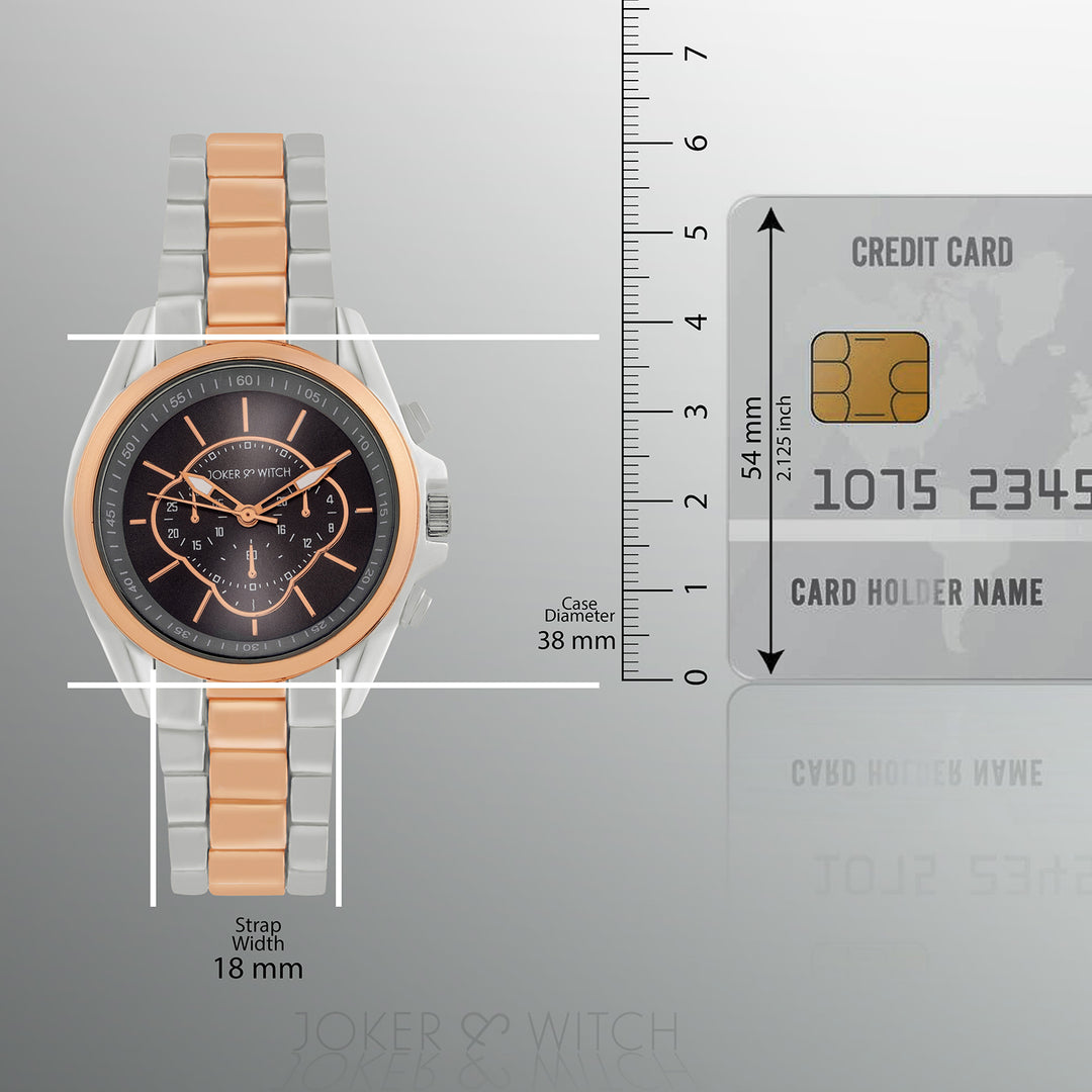 Stellar Black Large Dial Dual Tone Linked Chain Strap Women's Watch