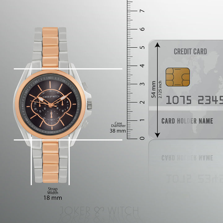 Stellar Black Large Dial Dual Tone Linked Chain Strap Women's Watch