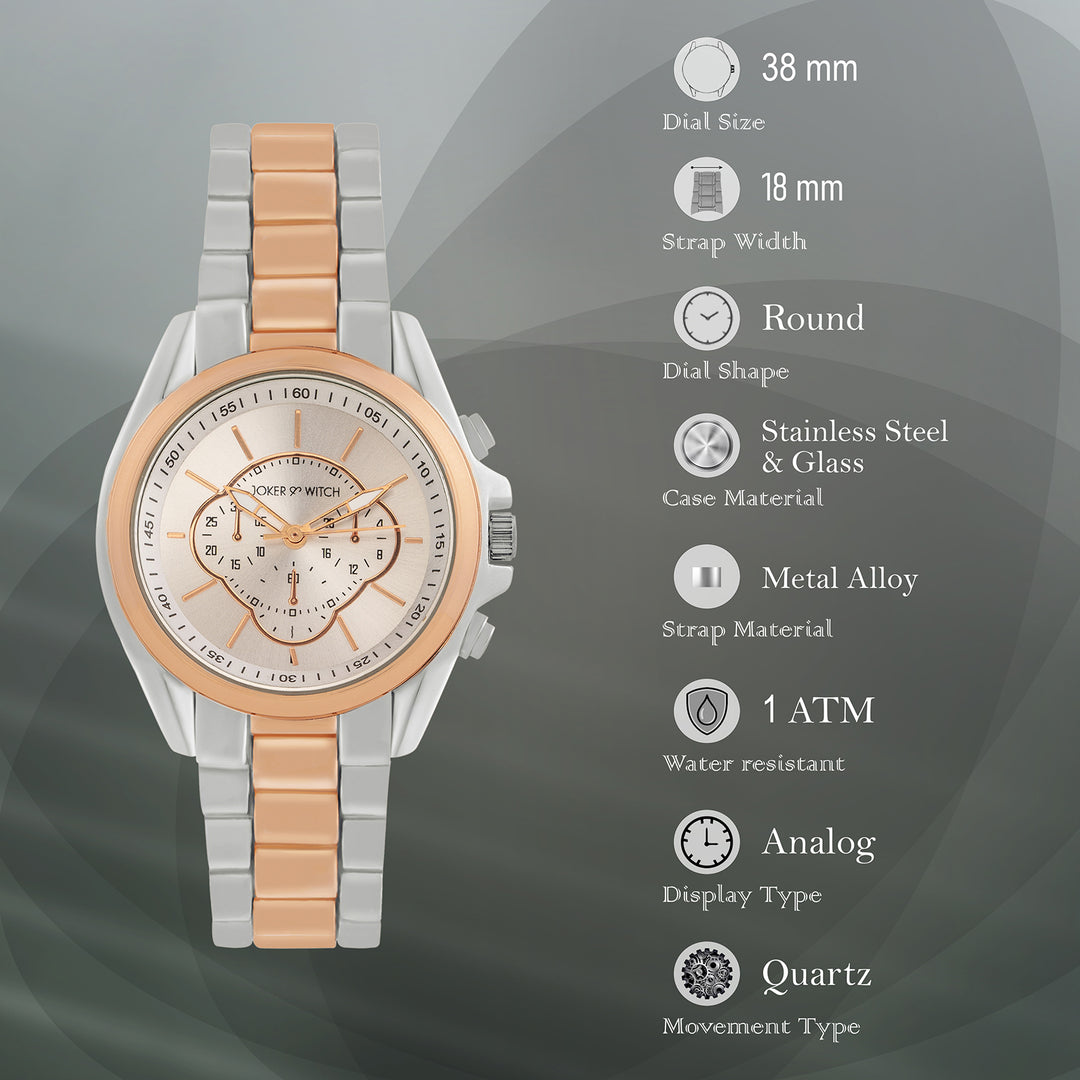 Stellar Silver Large Dial Dual Tone Linked Chain Strap Women's Watch