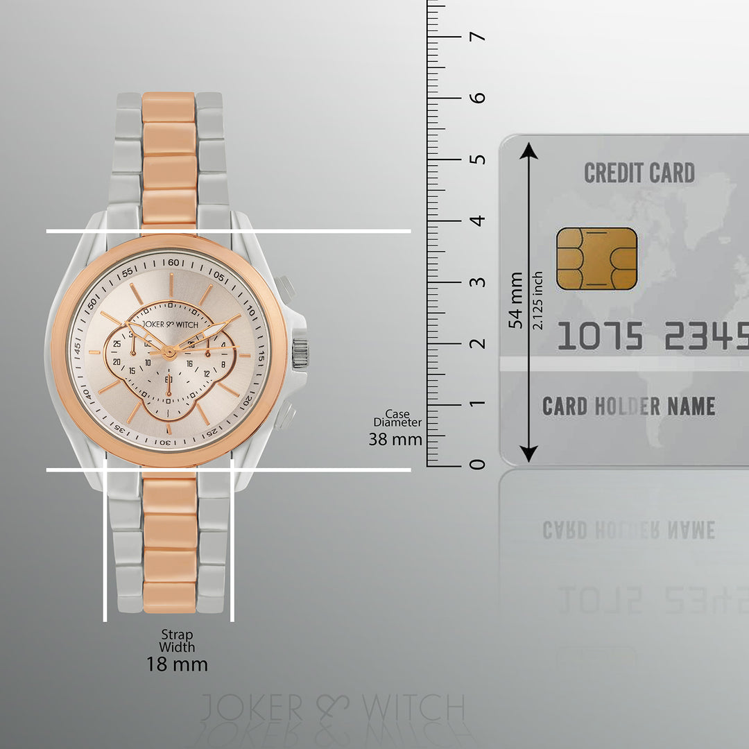 Stellar Silver Large Dial Dual Tone Linked Chain Strap Women's Watch