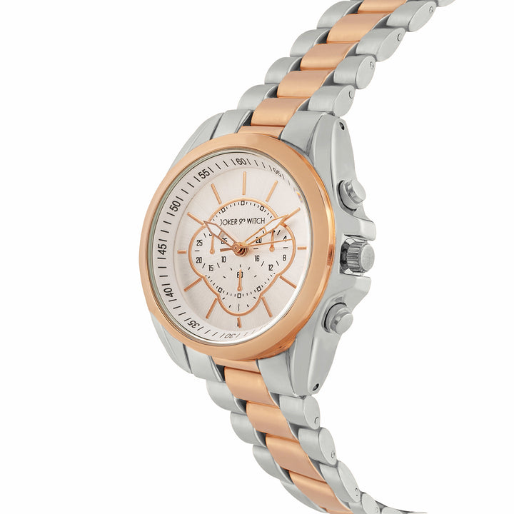 Stellar Silver Large Dial Dual Tone Linked Chain Strap Women's Watch