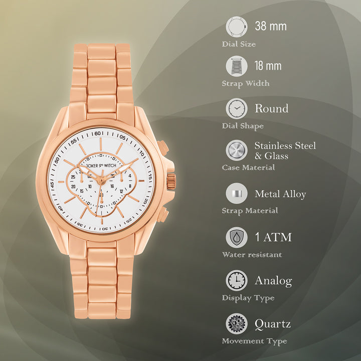 Stellar White Large Dial Rose Gold Linked Chain Strap Women's Watch