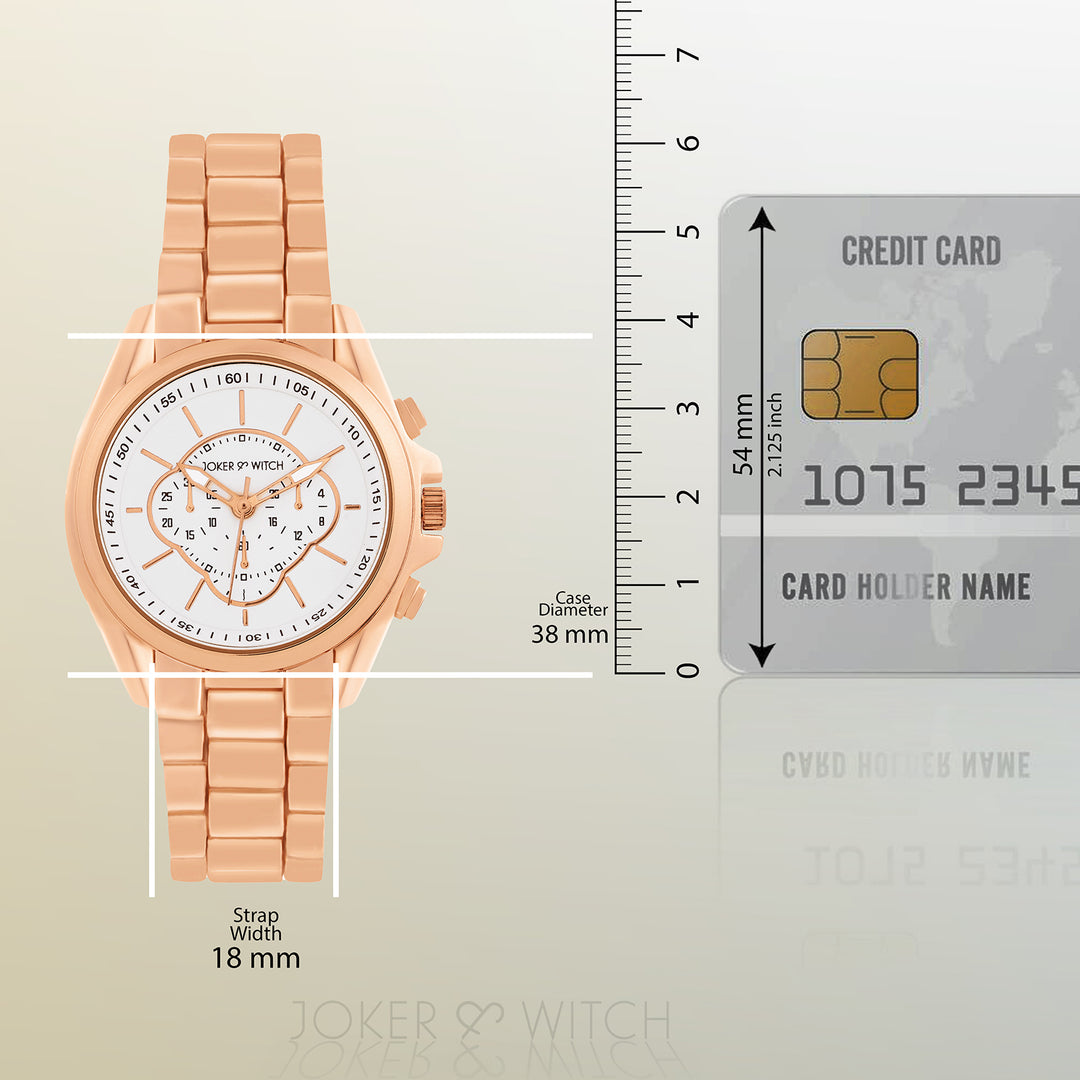 Stellar White Large Dial Rose Gold Linked Chain Strap Women's Watch