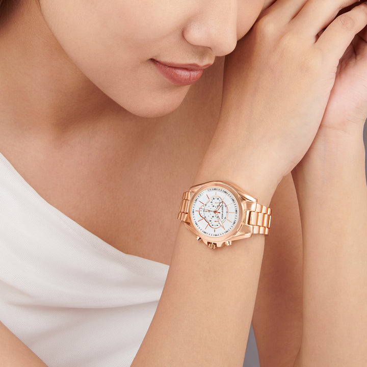 Stellar White Large Dial Rose Gold Linked Chain Strap Women's Watch