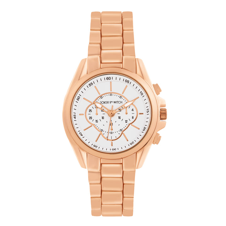 Stellar White Large Dial Rose Gold Linked Chain Strap Women's Watch