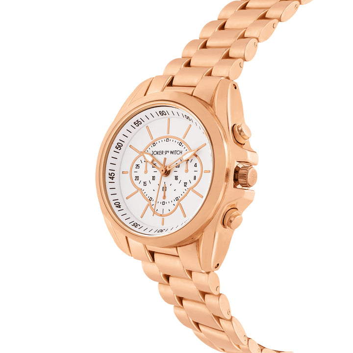 Stellar White Large Dial Rose Gold Linked Chain Strap Women's Watch