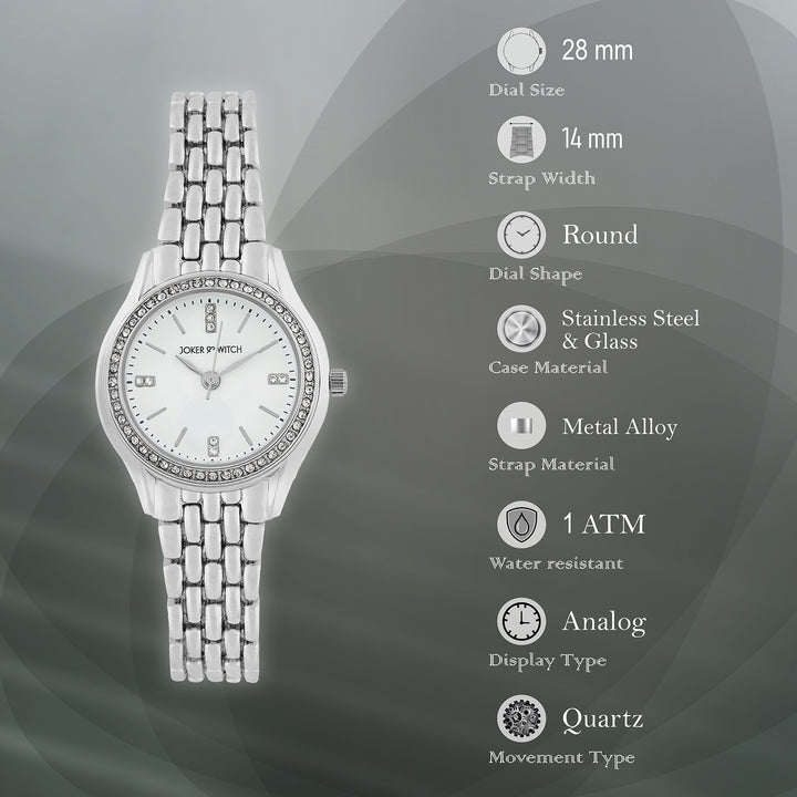 Crystal White Small Dial Silver Linked Chain Strap Women's Watch