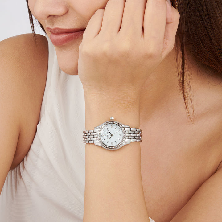 Crystal White Small Dial Silver Linked Chain Strap Women's Watch