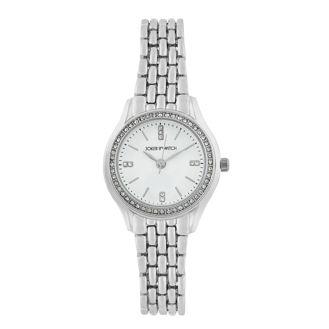 Crystal White Small Dial Silver Linked Chain Strap Women's Watch