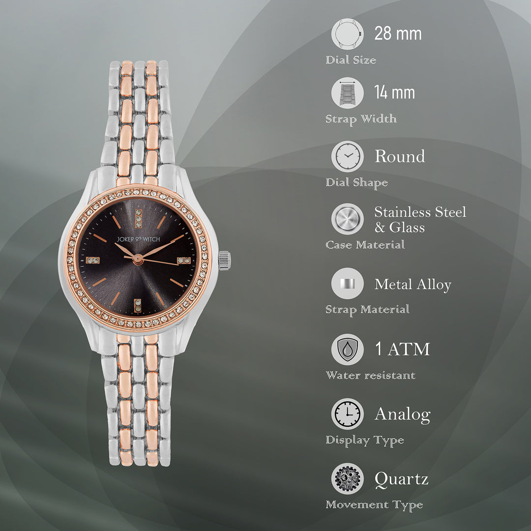 Crystal Black Small Dial Dual Tone Linked Chain Strap Women's Watch