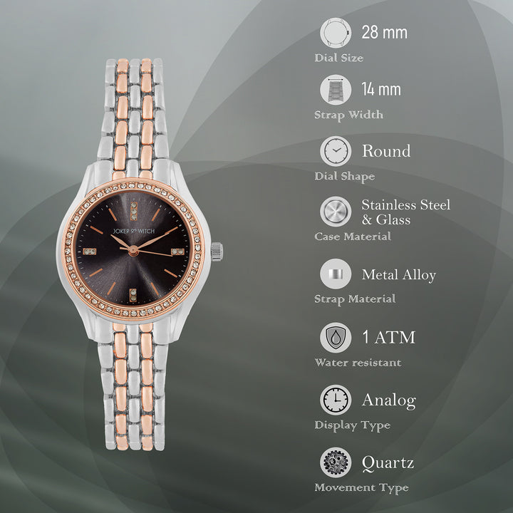 Crystal Black Small Dial Dual Tone Linked Chain Strap Women's Watch