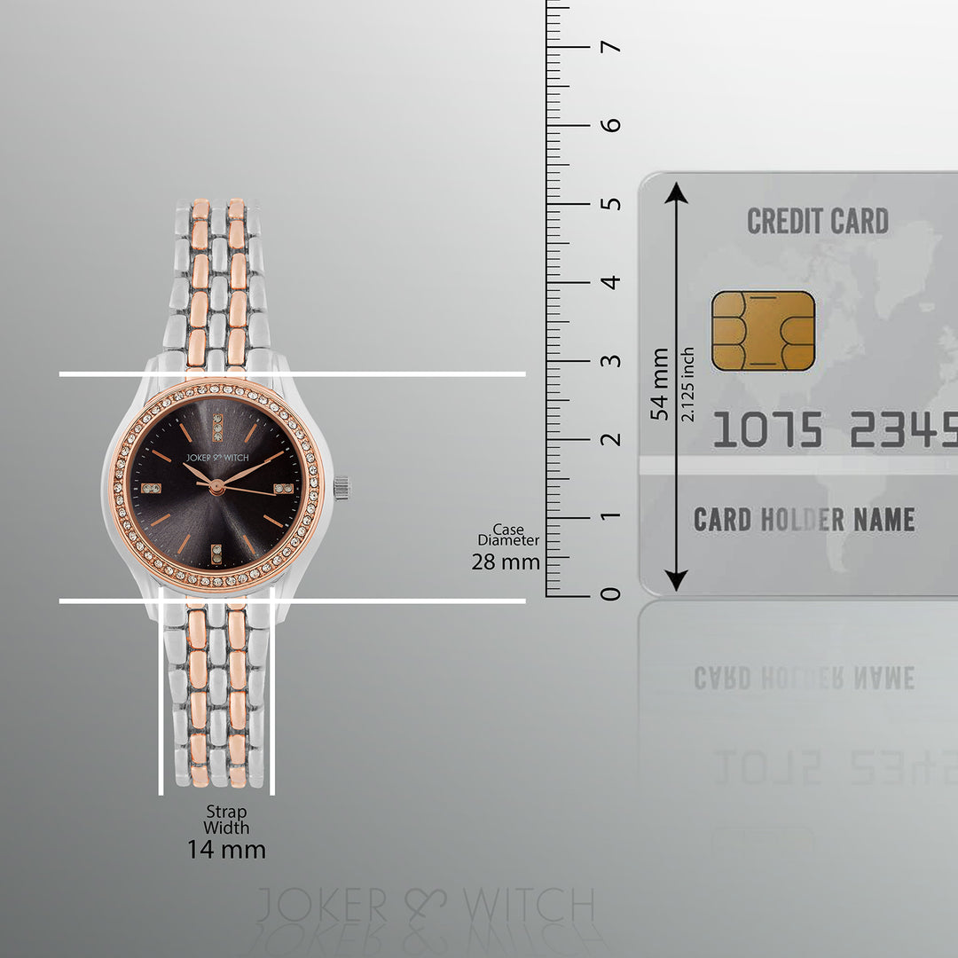 Crystal Black Small Dial Dual Tone Linked Chain Strap Women's Watch