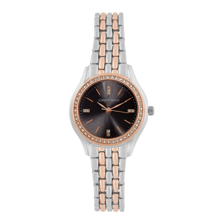 Crystal Black Small Dial Dual Tone Linked Chain Strap Women's Watch