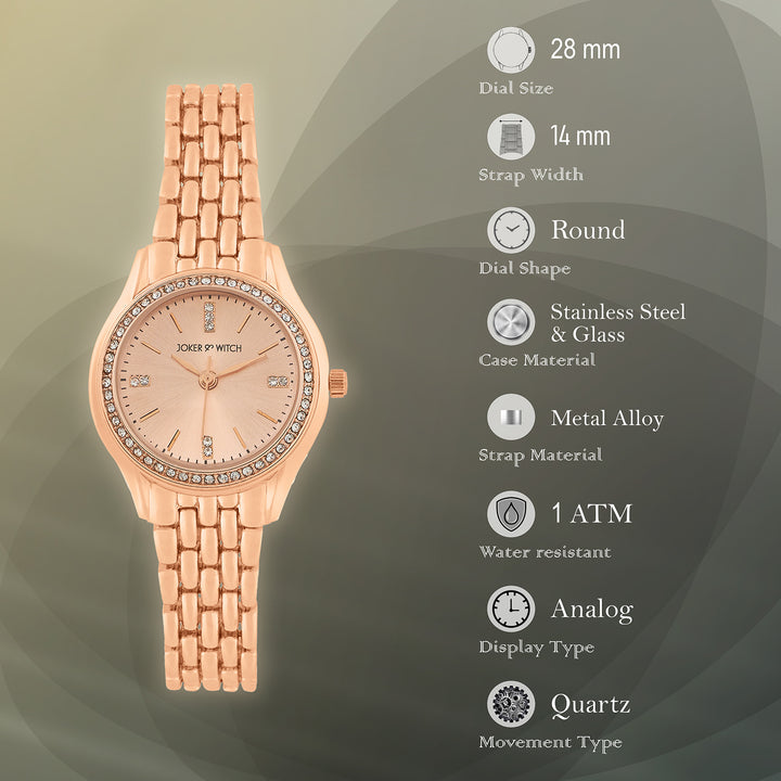 Crystal Rose Gold Small Dial Linked Chain Strap Women's Watch