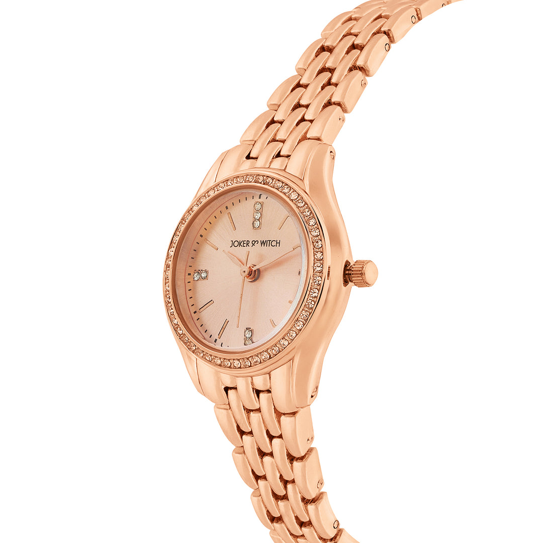 Crystal Rose Gold Small Dial Linked Chain Strap Women's Watch
