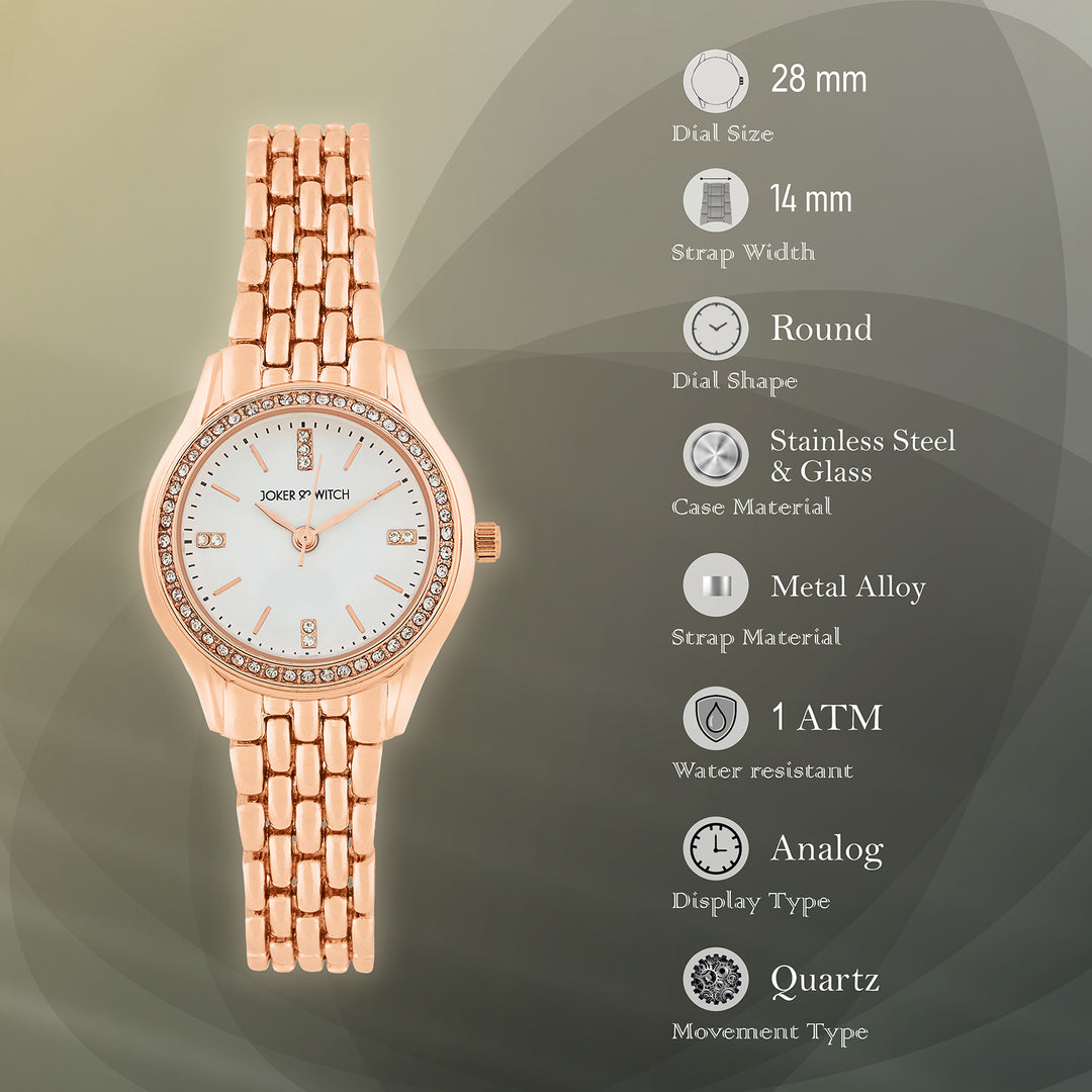 Crystal White Small Dial Rose Gold Linked Chain Strap Women's Watch