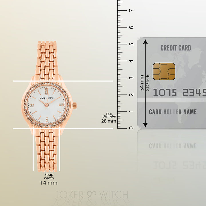Crystal White Small Dial Rose Gold Linked Chain Strap Women's Watch