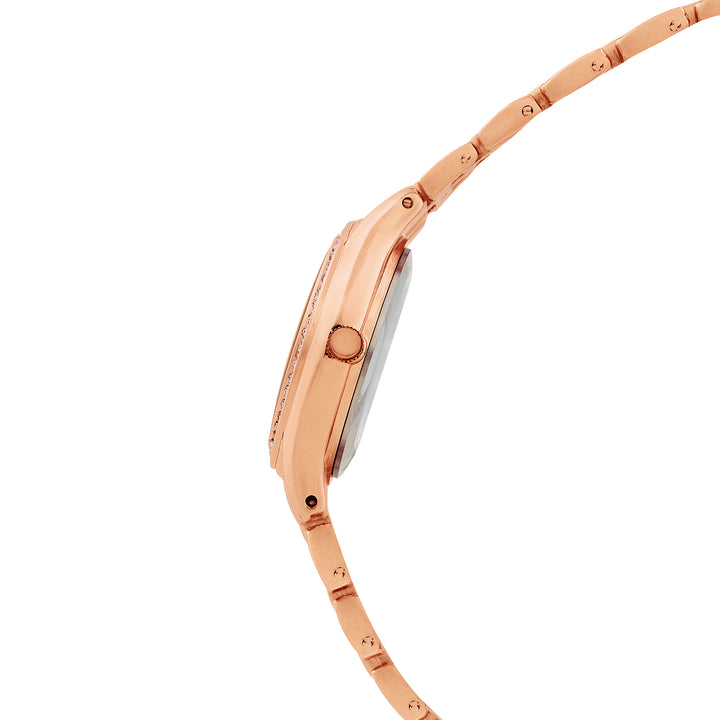 Crystal Black Small Dial Rose Gold Linked Chain Strap Women's Watch