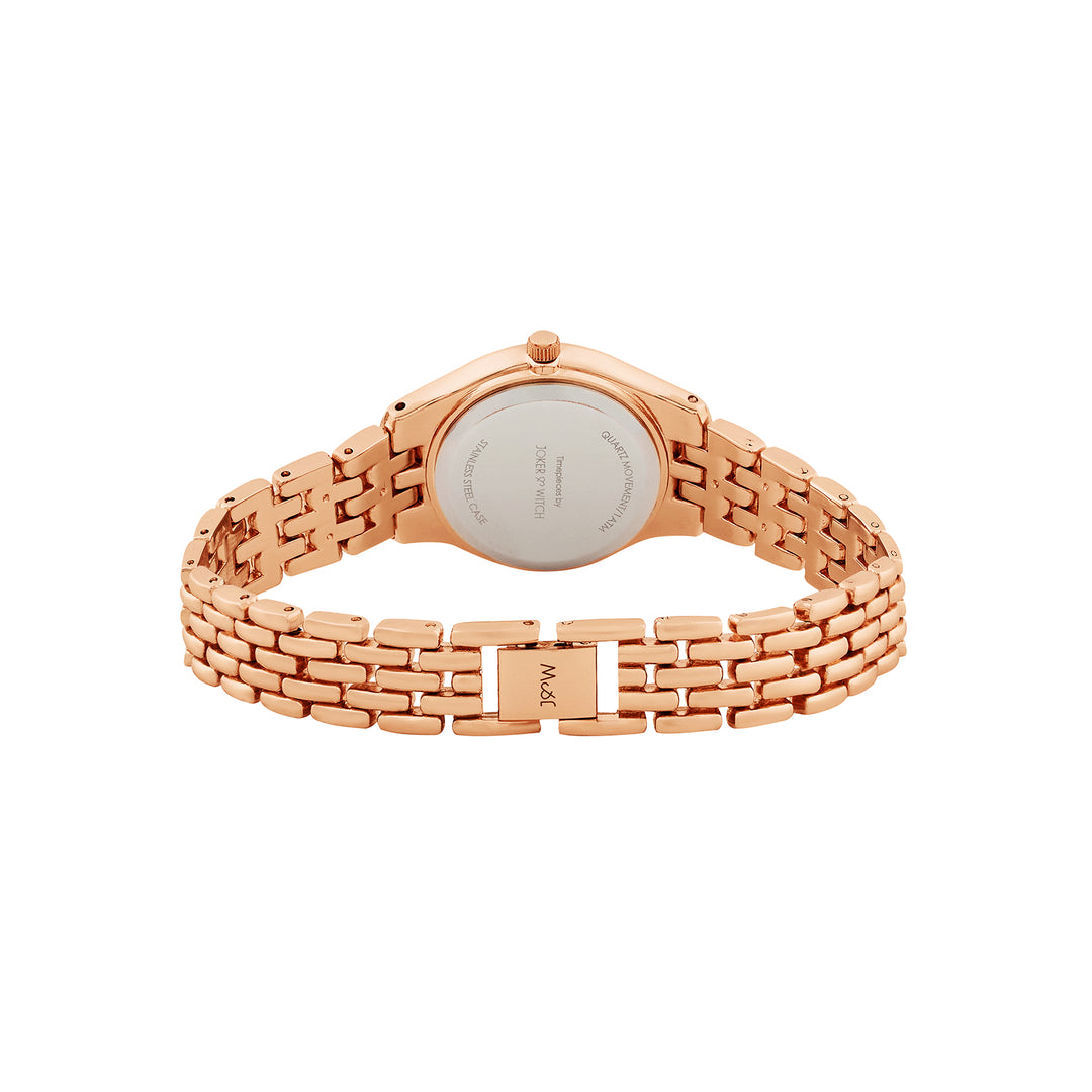 Crystal Black Small Dial Rose Gold Linked Chain Strap Women's Watch