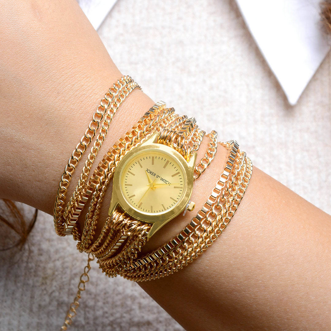 Party Gold Small Dial Chain Wrap Around Strap Women's Watch