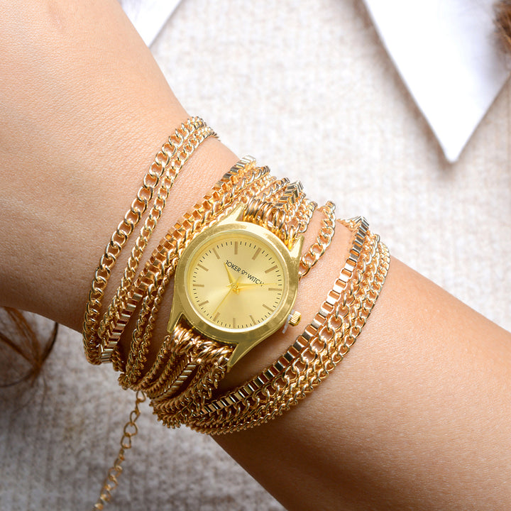 Party Gold Small Dial Chain Wrap Around Strap Women's Watch