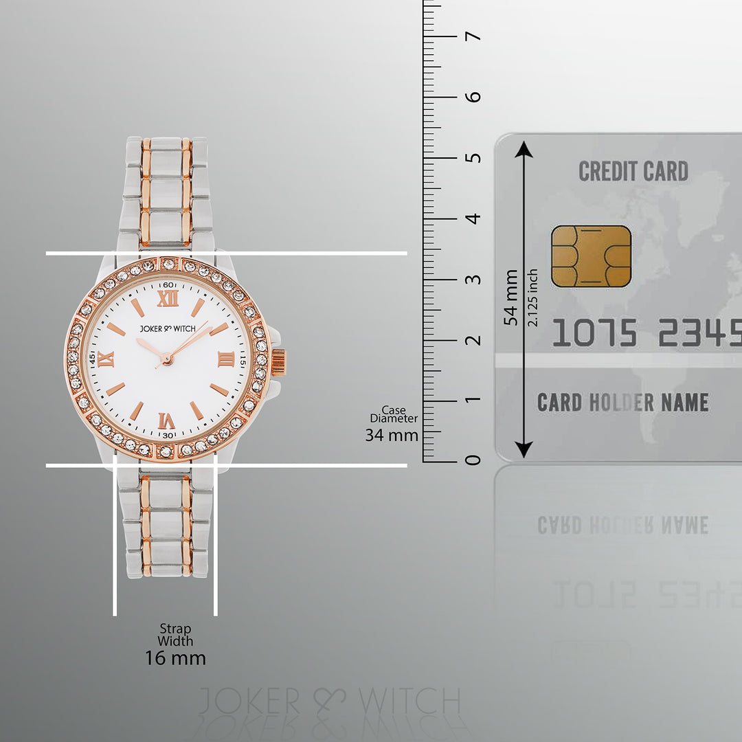 Radiant Halo White Medium Rhinestone Dial Dual Tone Linked Chain Strap Women's Watch