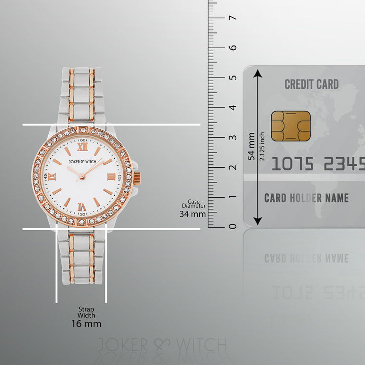 Radiant Halo White Medium Rhinestone Dial Dual Tone Linked Chain Strap Women's Watch