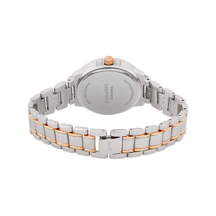 Radiant Halo White Medium Rhinestone Dial Dual Tone Linked Chain Strap Women's Watch
