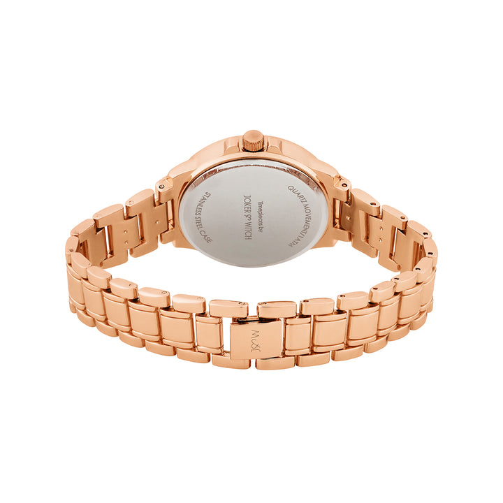 Radiant Halo Black Medium Rhinestone Dial Rose Gold Linked Chain Strap Women's Watch