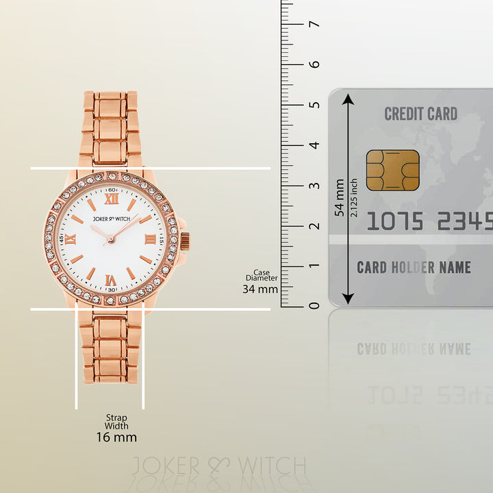 Radiant Halo White Medium Rhinestone Dial Rose Gold Linked Chain Strap Women's Watch