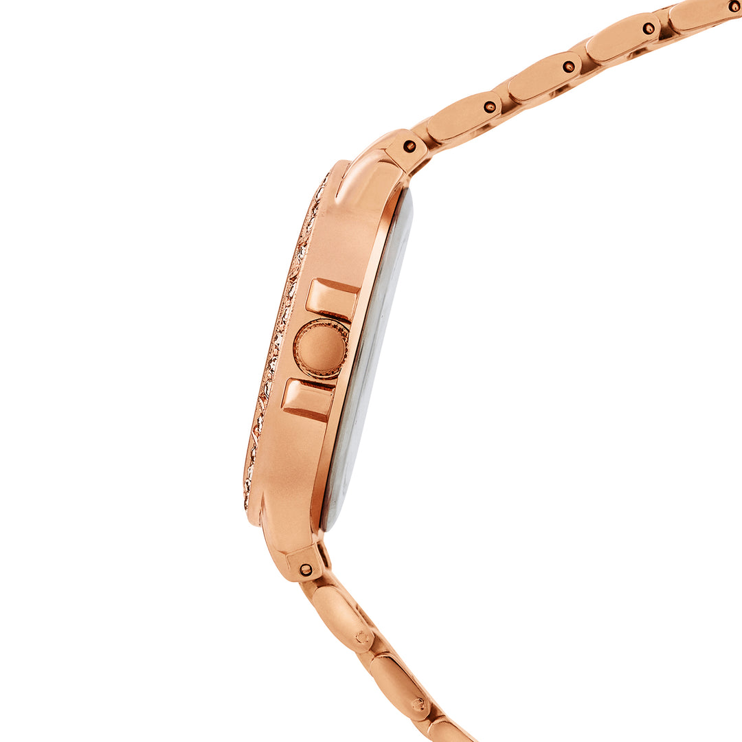 Radiant Halo White Medium Rhinestone Dial Rose Gold Linked Chain Strap Women's Watch