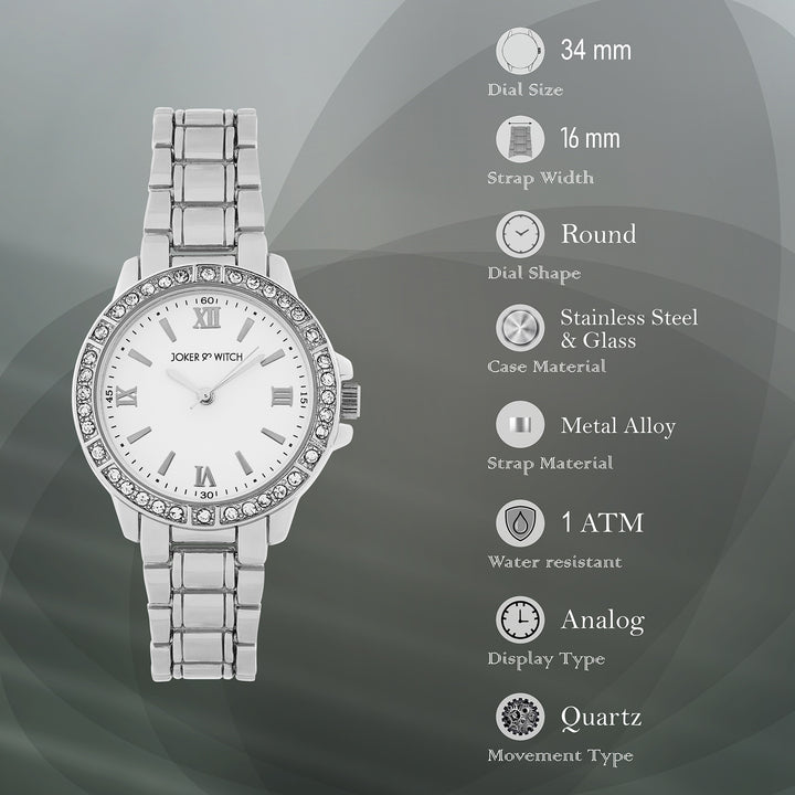 Radiant Halo White Medium Rhinestone Dial Silver Linked Chain Strap Women's Watch